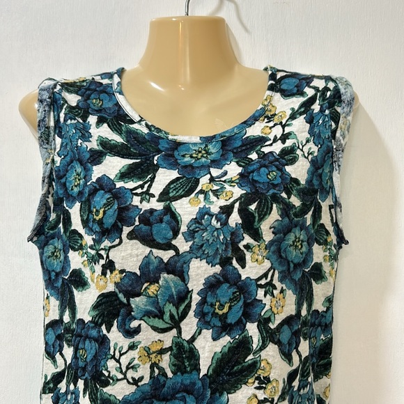 LOFT WOMEN 100% LINEN BLOUSE BLUE FLORAL SLEEVELESS SIZE SMALL - Picture 3 of 10